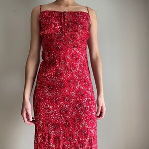 Red long long summer dress, XS